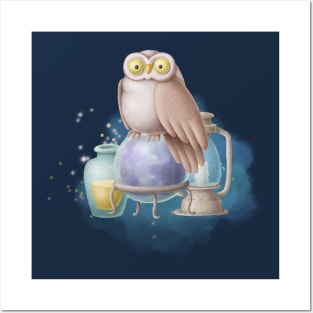 Owl on a magic ball Posters and Art